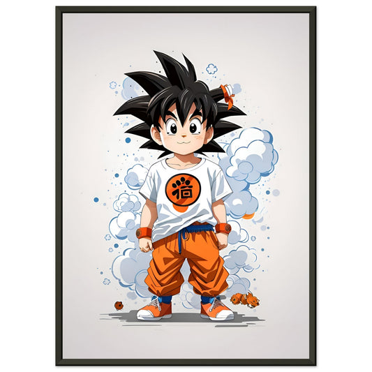 Niedlicher Cartoon-Goku - Poster mit schwarzem Bilderrahmen