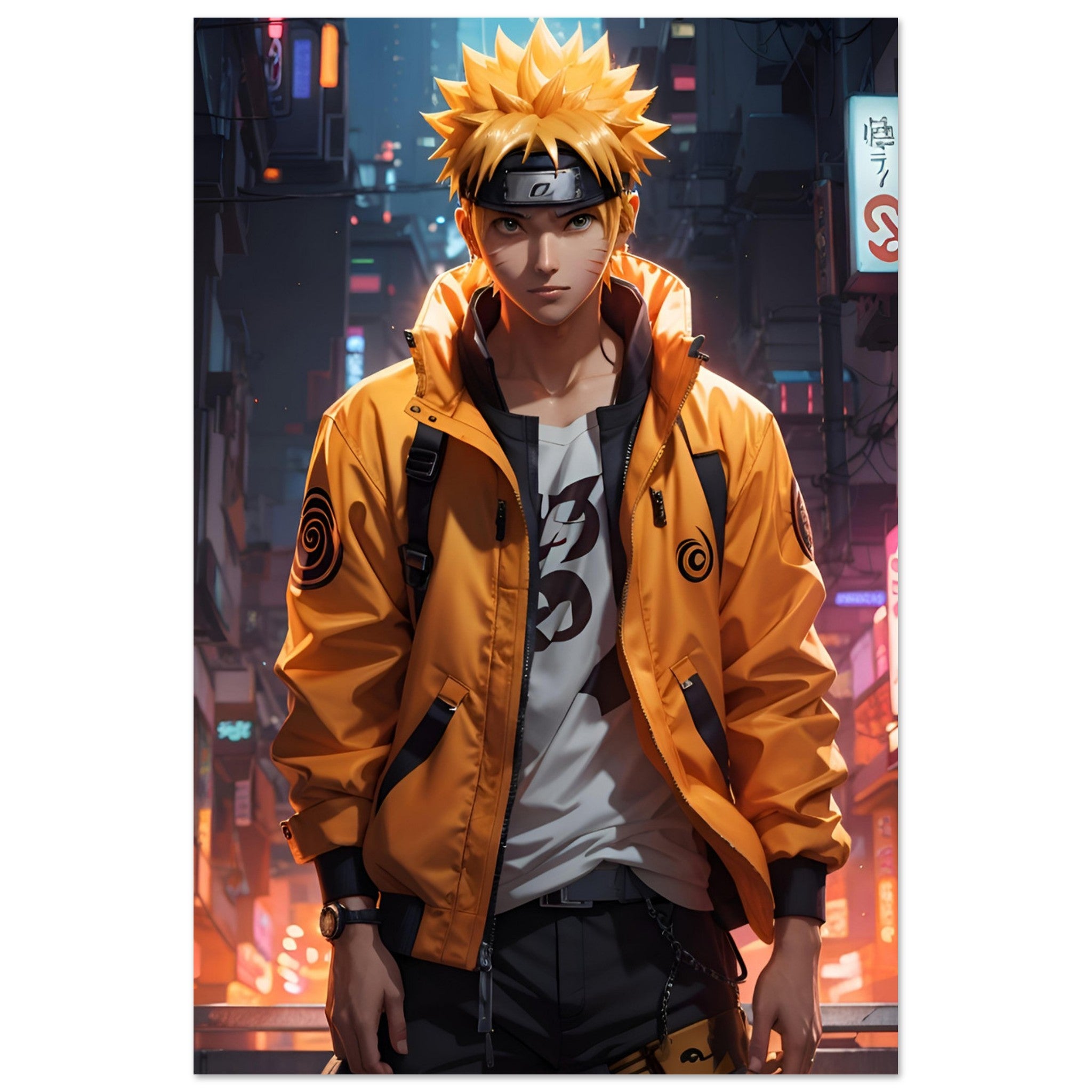 Naruto Uzumaki in einer Cyberpunk-Welt - Aluminiumkunstwerk