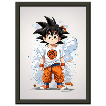 Niedlicher Cartoon-Goku - Poster mit schwarzem Bilderrahmen